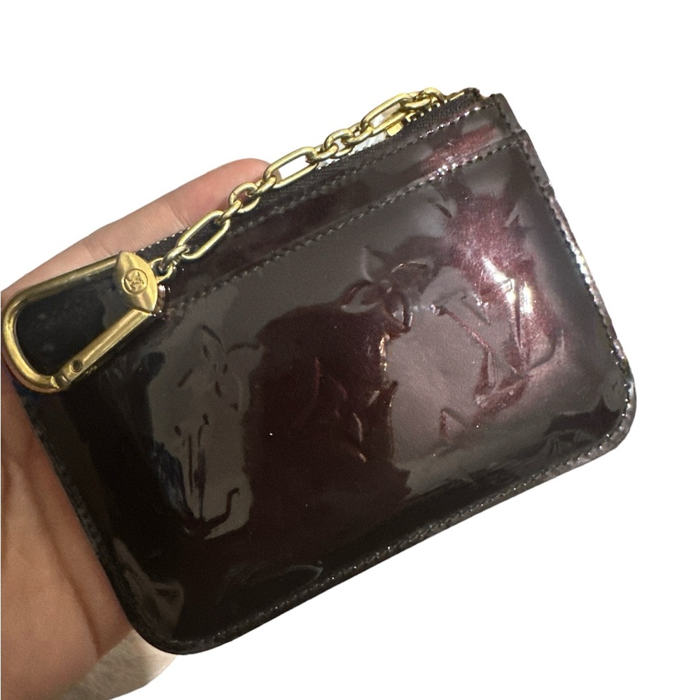 Louis Vuitton Key Chain Card Wallet Zipper Amarante Patent Leather Preowned - Picture 3 of 11